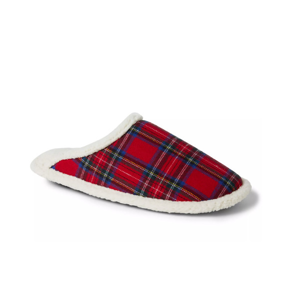 Christmas Slippers Sherpa Trimmed Red Plaid W 11/12 M 9/10 Holiday Bee & Willow - Picture 1 of 12